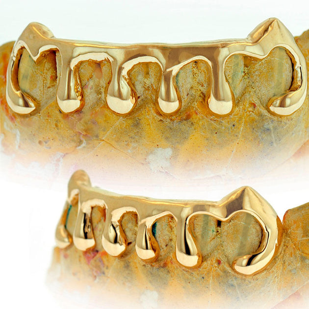 Drip Style Gold Grillz ( Bottoms only) 4 Teeth Iceberg Diamonds at