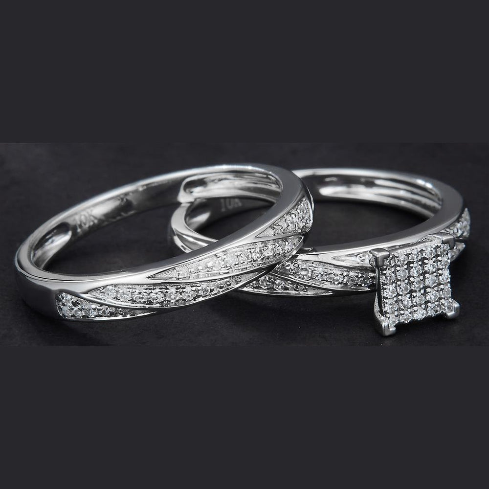 White gold diamond trio wedding set
