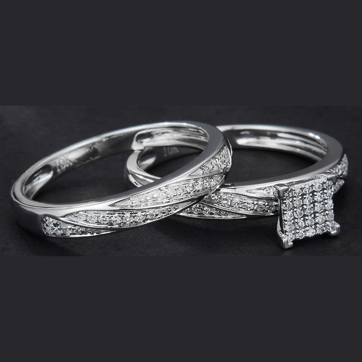 0.317 Ct. Diamond 14 Kt Gold (White). Trio Set (Mens Band Size 10, Women Engag & Band) Wedding Set. Size 7.5