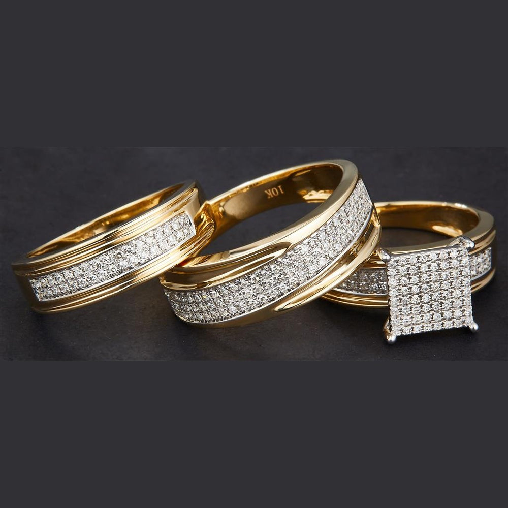 Yellow gold diamond trio wedding set