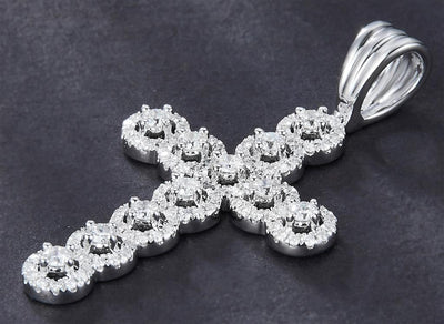 0.707 Ct. Diamond 14 Kt Gold (White). Cross Pendant. (Unisex).