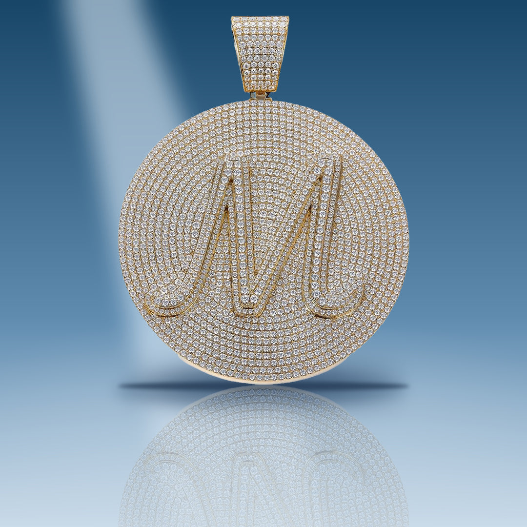 26.72 Carats. Moissanite 10 Kt Gold (Yellow). M CUSTOM Pendant - Iceberg Diamonds
