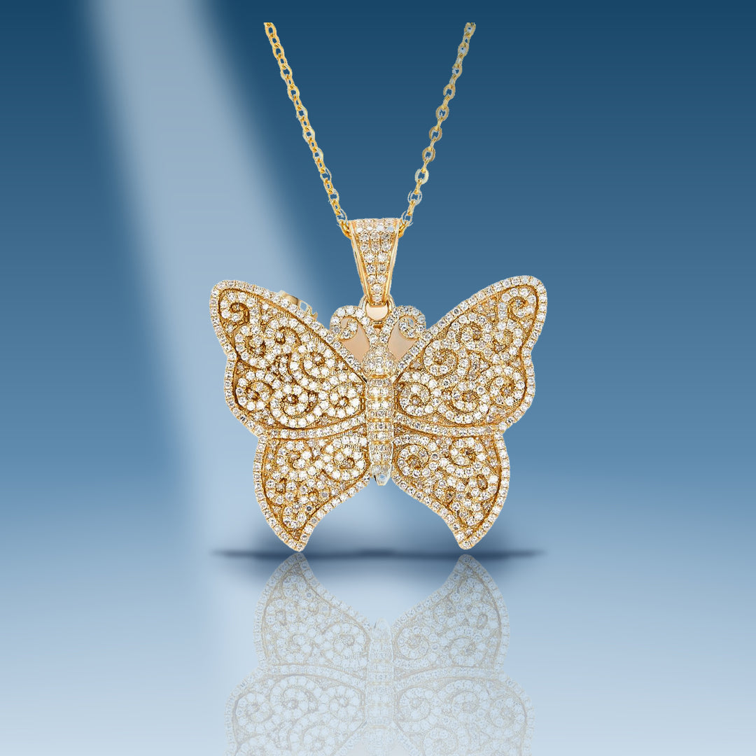 1.28 Carats. Diamond 10 Kt Gold (Yellow). CUSTOM BUTTERFLY Pendant - Iceberg Diamonds
