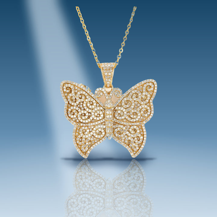 1.28 Carats. Diamond 10 Kt Gold (Yellow). CUSTOM BUTTERFLY Pendant - Iceberg Diamonds