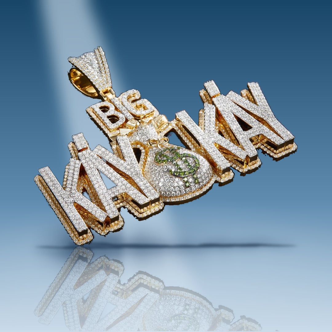12.15 Carats. Diamond 14 Kt Gold (Yellow). CUSTOM KAY KAY Pendant. (Unisex). - Iceberg Diamonds