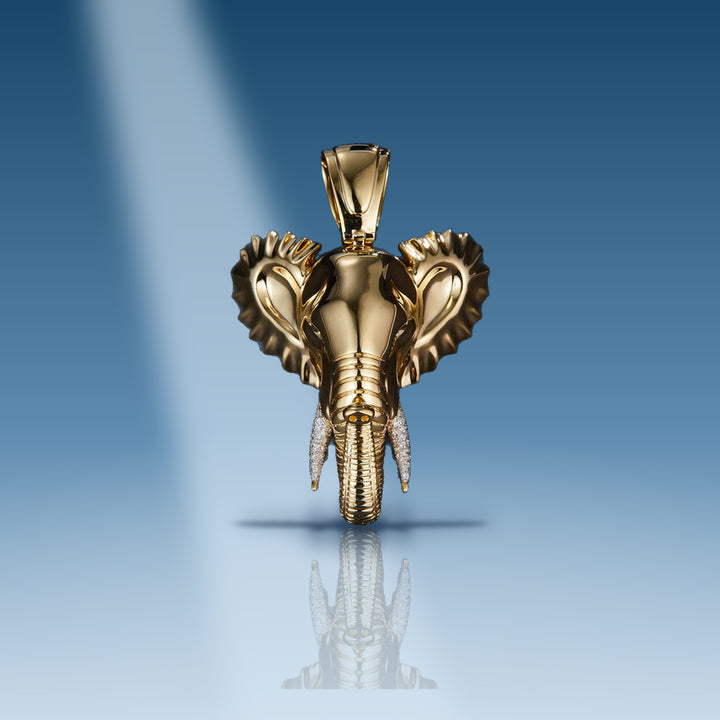 0.45 Carats. Diamond 10 Kt Gold (Yellow). CUSTOM ELEPHANT Pendant - Iceberg Diamonds