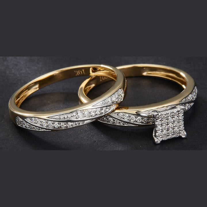 0.509 Ct. Diamond 10 Kt Gold (Yellow). Trio Set (Mens Band Size 10, Women Engag & Band) Wedding Set. Size 7.5