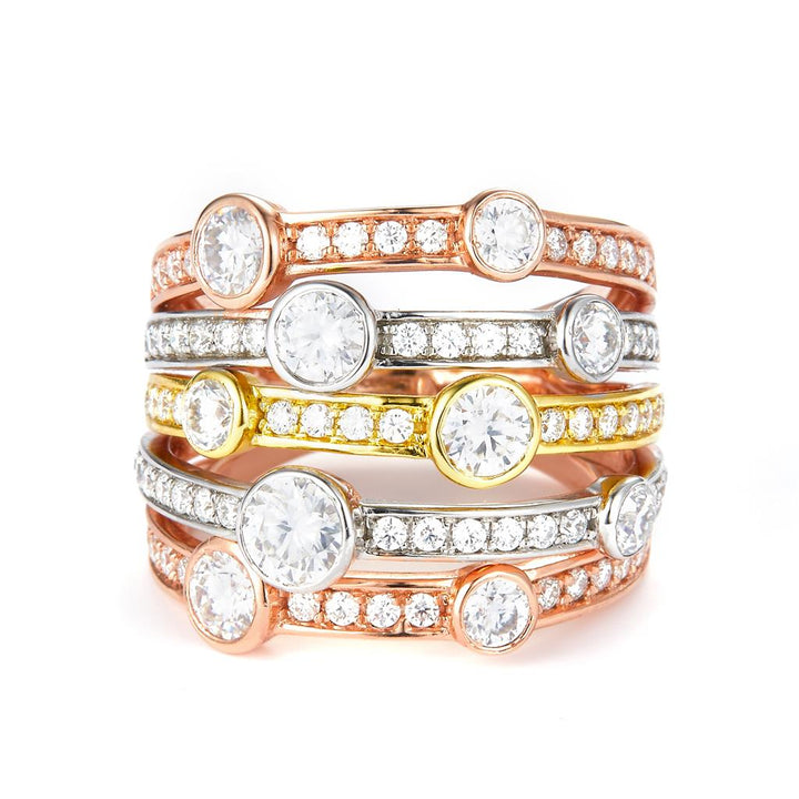 2.68 Ct. Moissanite Sterling Silver (Yellow and White). Multi-Row Ring. (Women). Size 8