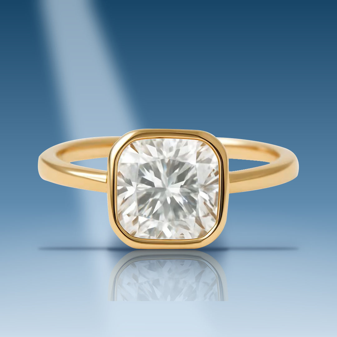 Yellow gold lab diamond cushion solitaire ring