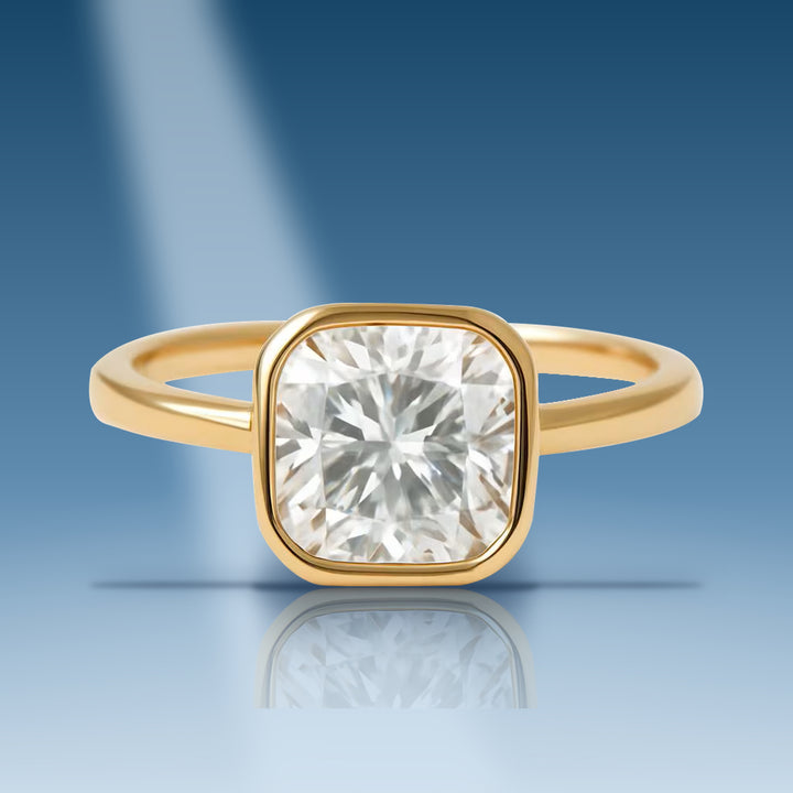 Yellow gold lab diamond cushion solitaire ring