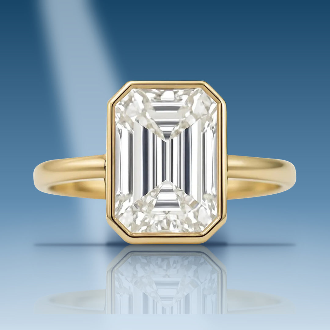 Yellow gold lab diamond emerald ring