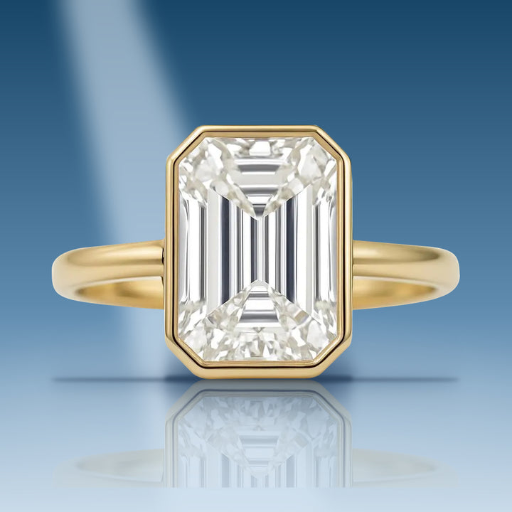 Yellow gold lab diamond emerald ring