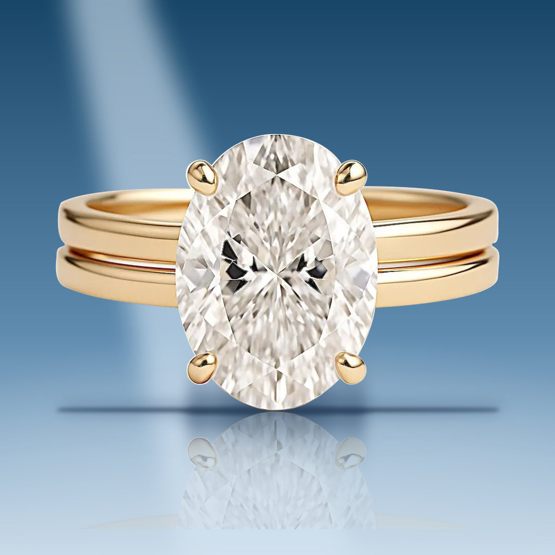 Yellow gold lab diamond oval solitaire ring