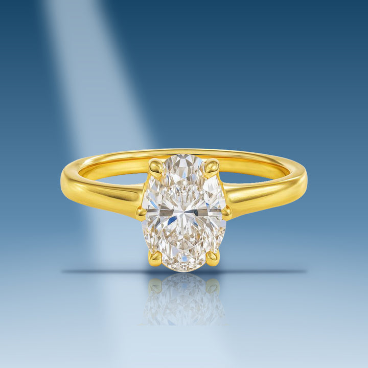 Yellow gold lab diamond oval solitaire ring