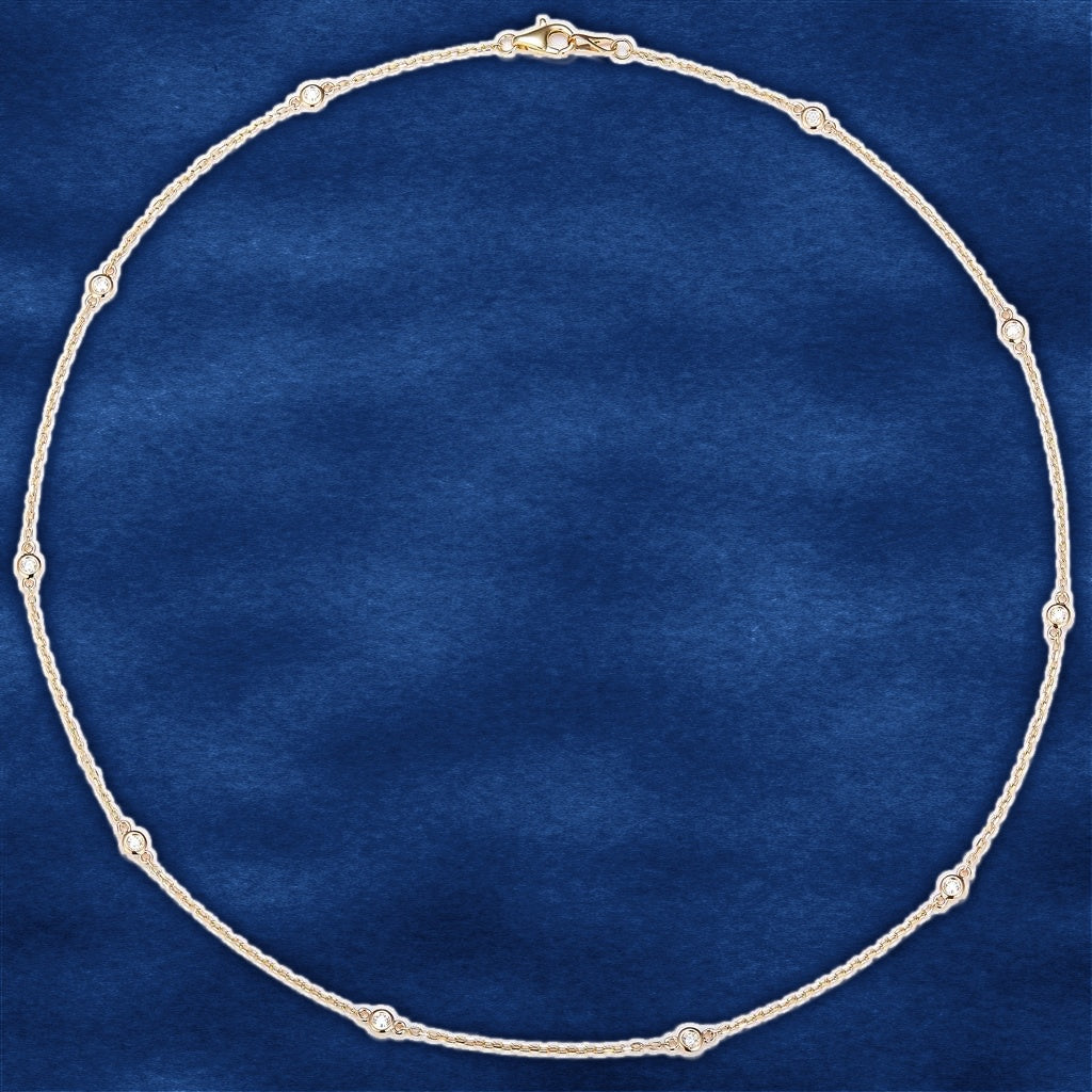 0.326 Ct. Moissanite by the Yard Station Chain on blue velvet