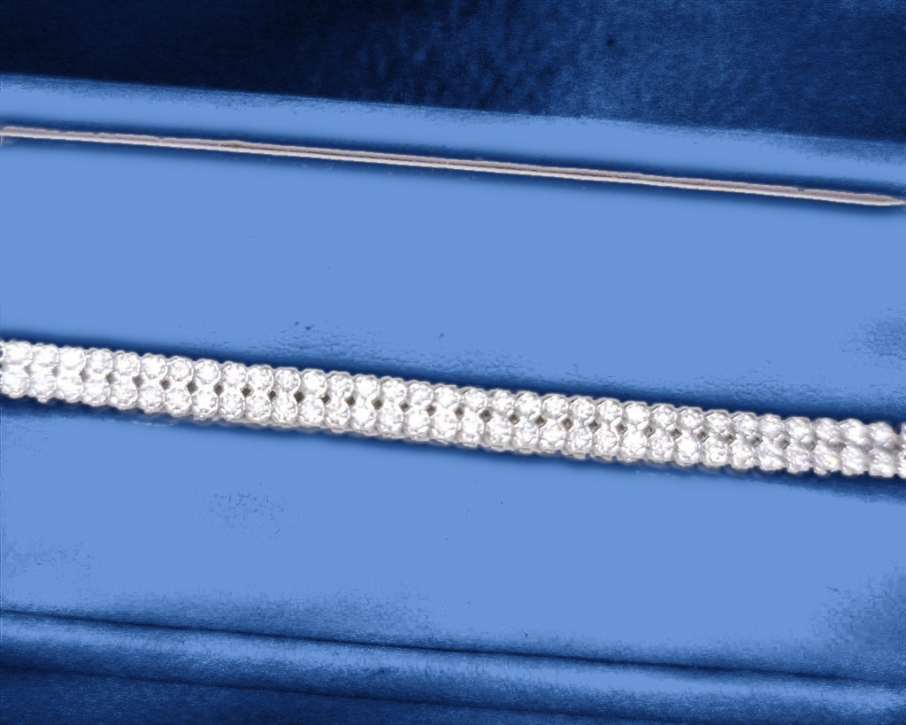 2.75 Ct. Moissanite 14 Kt Gold (White) Double Line Tennis Bracelet on blue velvet