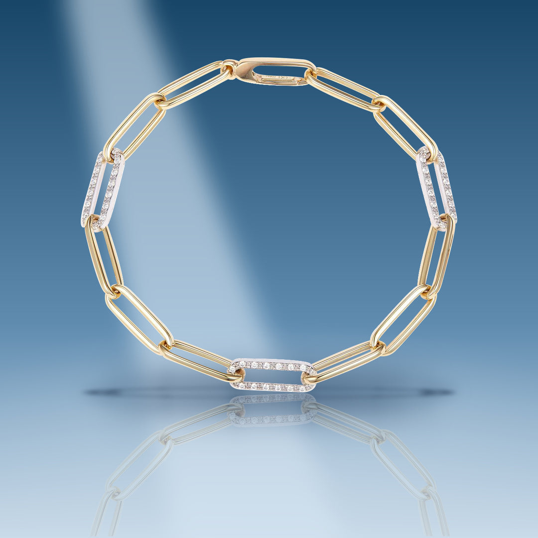 Yellow gold moissanite paper clip link bracelet