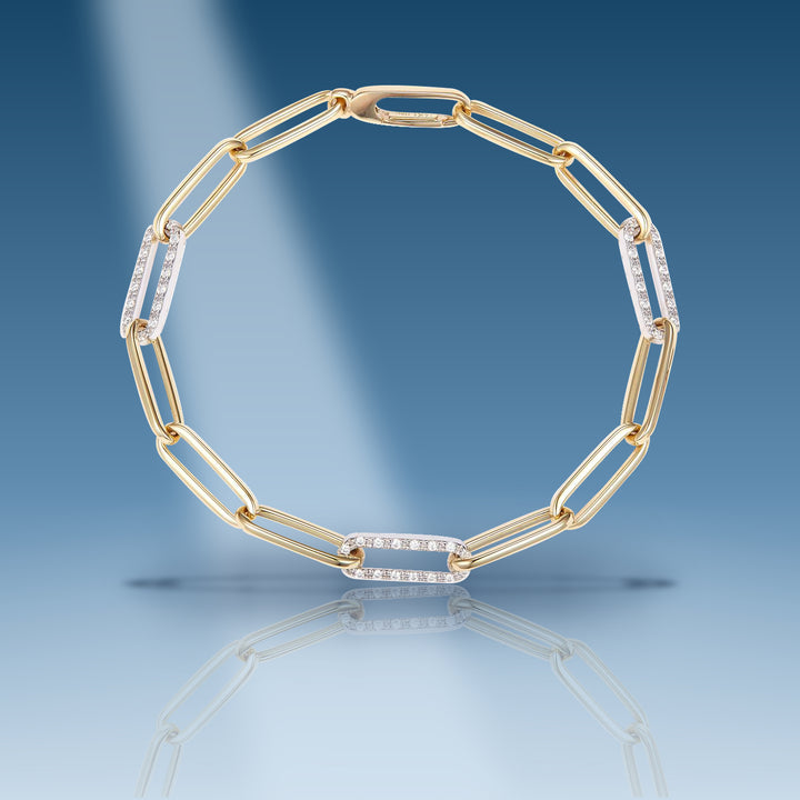 Yellow gold moissanite paper clip link bracelet