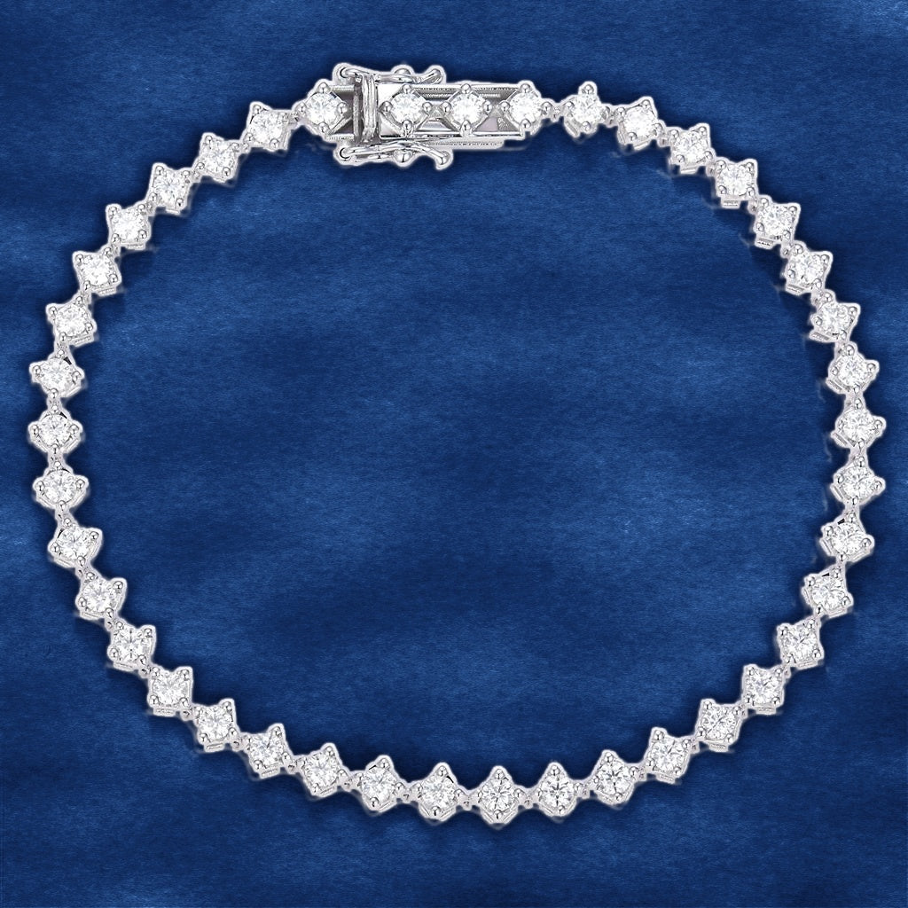 2 Ct. Moissanite 14 Kt Gold (White) Tennis Diamond-Shape Style Bracelet on blue velvet