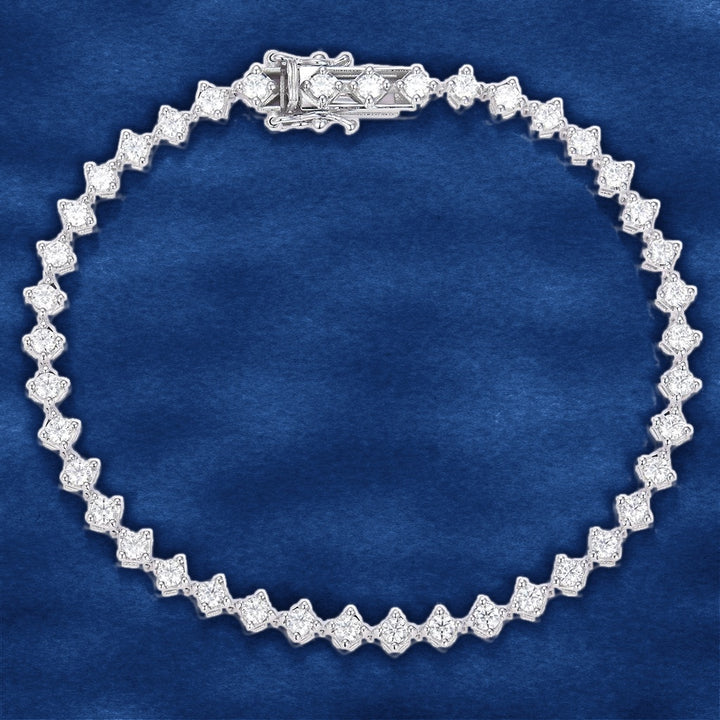 2 Ct. Moissanite 14 Kt Gold (White) Tennis Diamond-Shape Style Bracelet on blue velvet