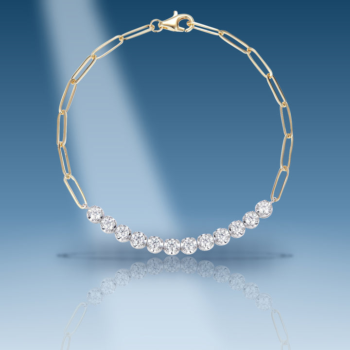 Two-tone gold moissanite paper clip link-tennis bracelet