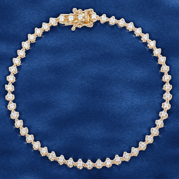 1.66 Ct. Moissanite 14 Kt Gold (Yellow) Tennis Diamond Shape-Style Bracelet on blue velvet