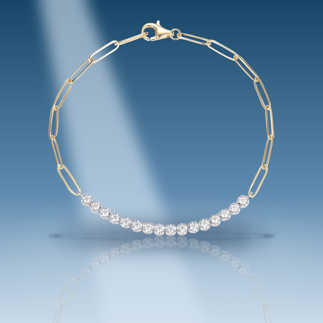 Two-tone gold moissanite paper clip link-tennis bracelet