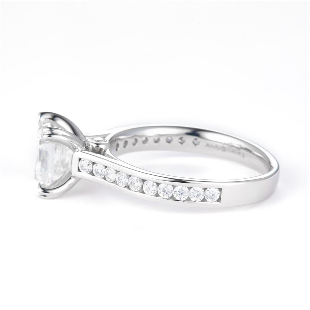 2.27 Ct. Moissanite Sterling Silver (White). Solitaire with Emerald Cut Center Stone Ring. (Women). Size 7.5
