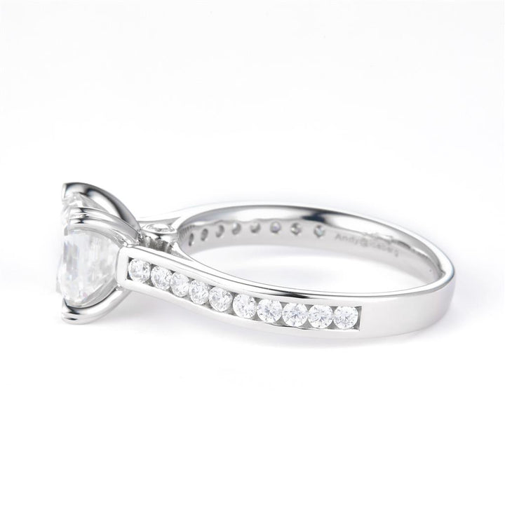 2.27 Ct. Moissanite Sterling Silver (White). Solitaire with Emerald Cut Center Stone Ring. (Women). Size 7.5