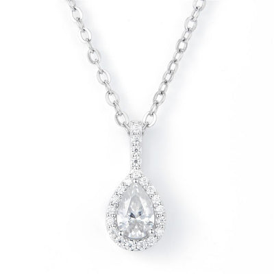0.451 Ct. Moissanite Sterling Silver (White). Halo Style Solitaire Pear Cut Stone Charm Pendant. (Women).