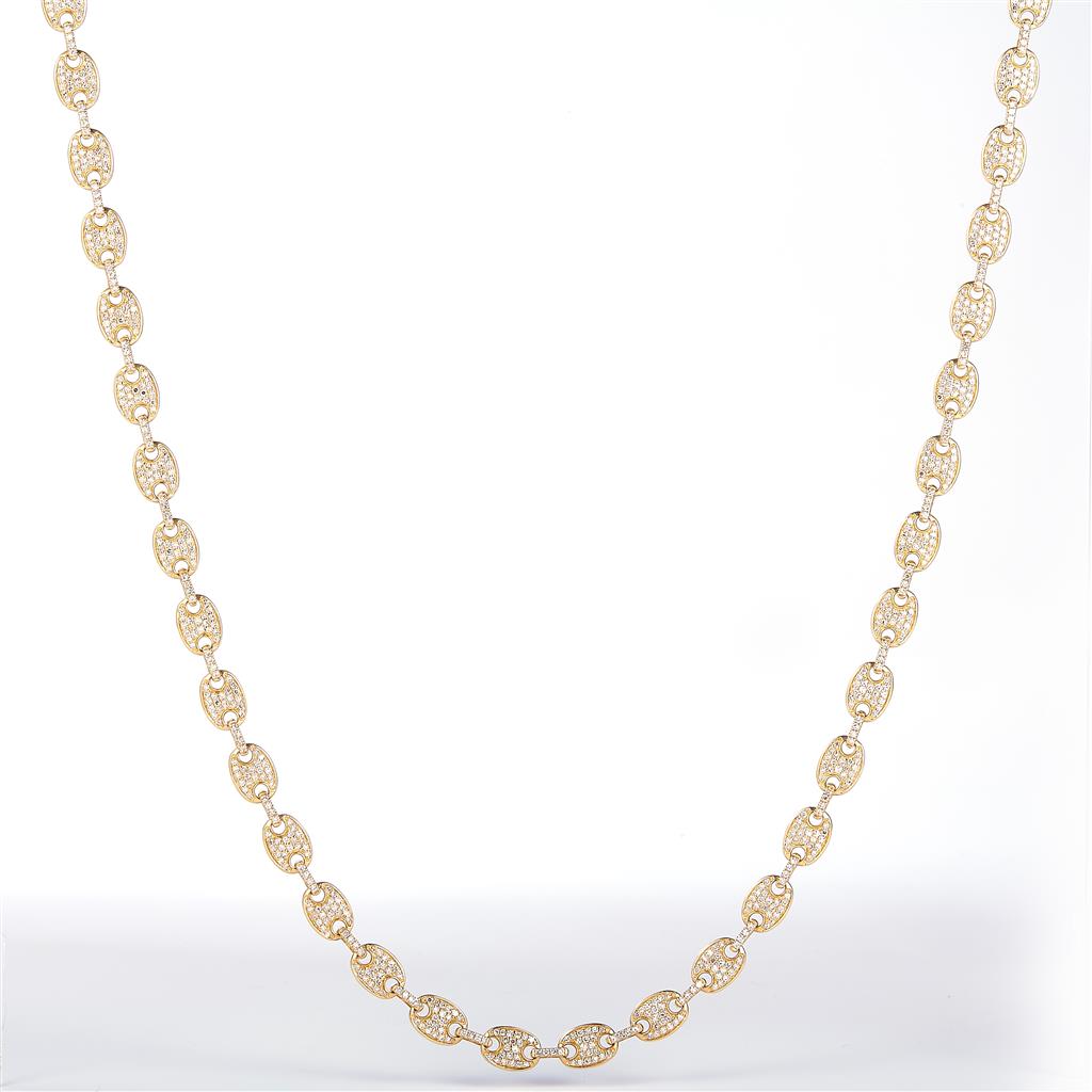 3.76 Ct. Diamond 10 Kt Gold (Yellow). Puffed-Gucci Necklace Chain. (Unisex). 22 in Long. 6 mm Wide