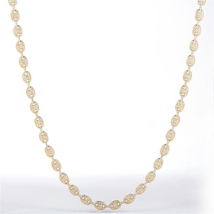 3.76 Ct. Diamond 10 Kt Gold (Yellow). Puffed-Gucci Necklace Chain. (Unisex). 22 in Long. 6 mm Wide