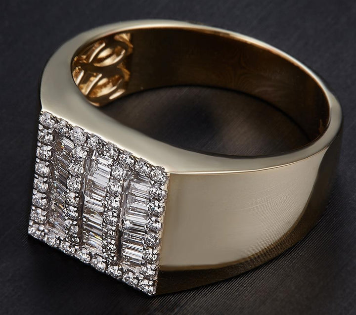 0.717 Ct. Diamond 10 Kt Gold (Yellow). Baguettes & Round Diamonds Ring. (Men). Size 10