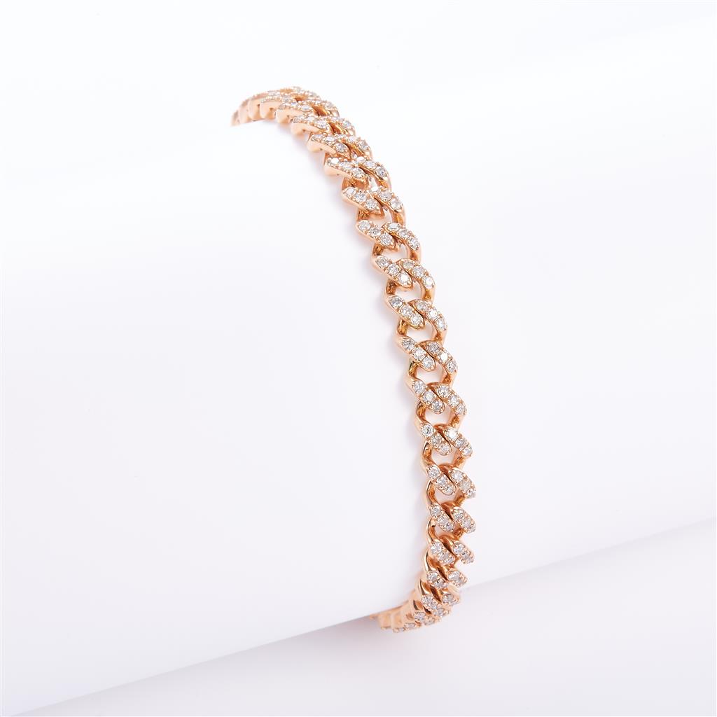 2.22 Ct. Diamond 14 Kt Gold (Rosé). Solid Cuban Link Bracelet. (Unisex). 8 in Long. 5.5 mm Wide