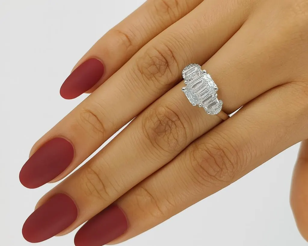 2.36 Ct. Diamond 14 Kt Gold (White). Emarald-Trepazoid Ring. (Women). Size 7