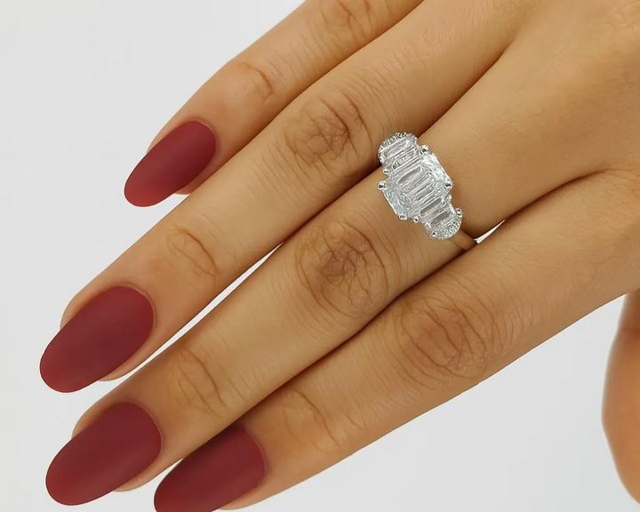 2.36 Ct. Diamond 14 Kt Gold (White). Emarald-Trepazoid Ring. (Women). Size 7