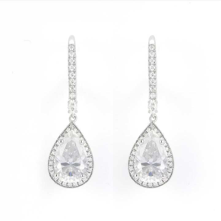 4.7025 Ct. Moissanite Sterling Silver (White). Dangling Tear Drops Earrings. (Women).