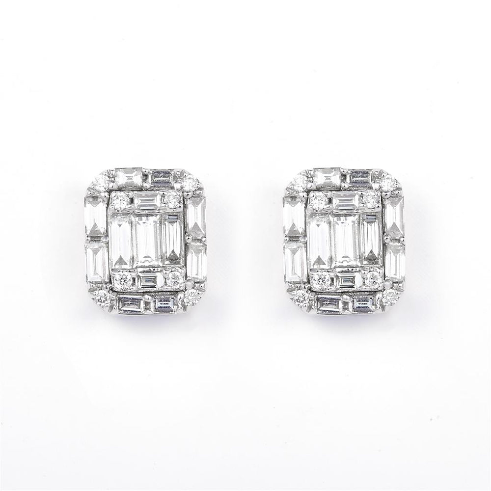 White gold diamond studs with baguettes earrings