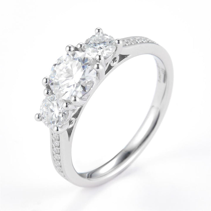 2.603 Ct. Moissanite Sterling Silver (White). 3-Stone Style Ring. (Women). Size 8