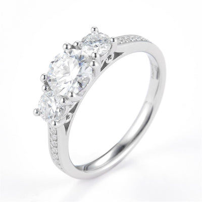2.603 Ct. Moissanite Sterling Silver (White). 3-Stone Style Ring. (Women). Size 8