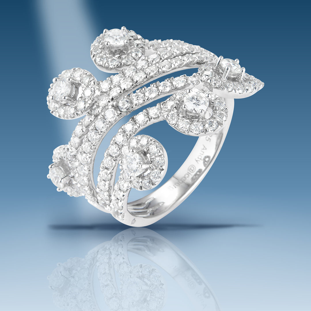 Sterling silver moissanite multi-row ring