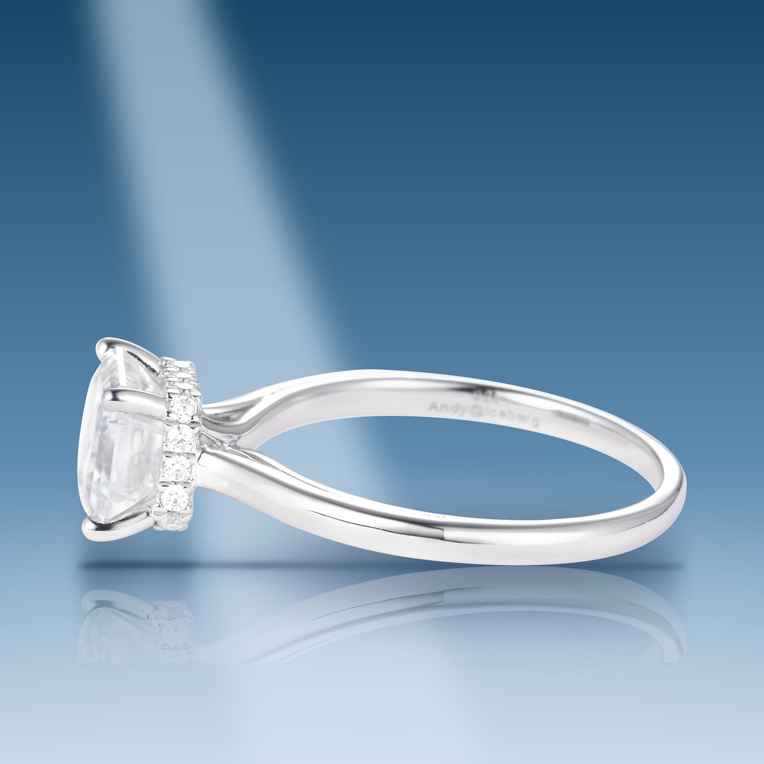 Sterling silver moissanite solitaire with emerald cut center stone ring