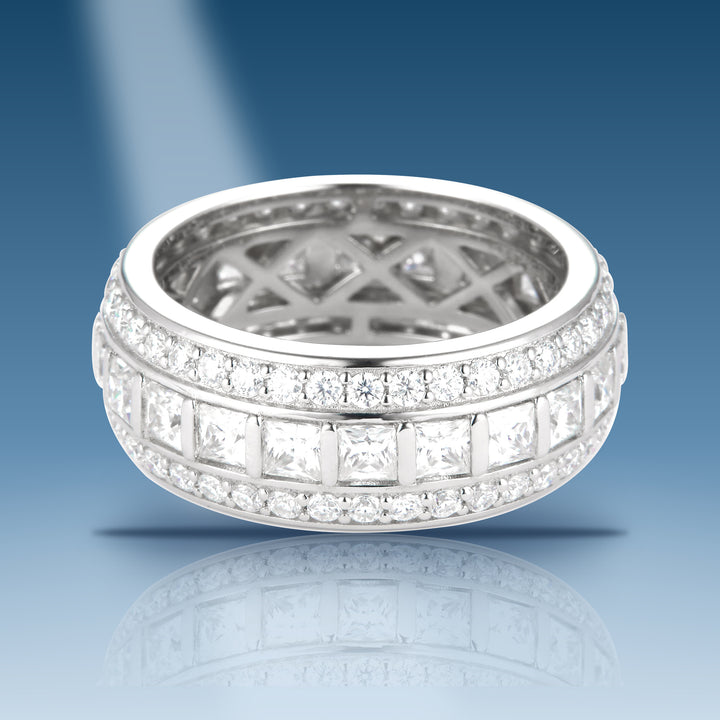 Sterling silver moissanite wedding band with princess cut round stones ring