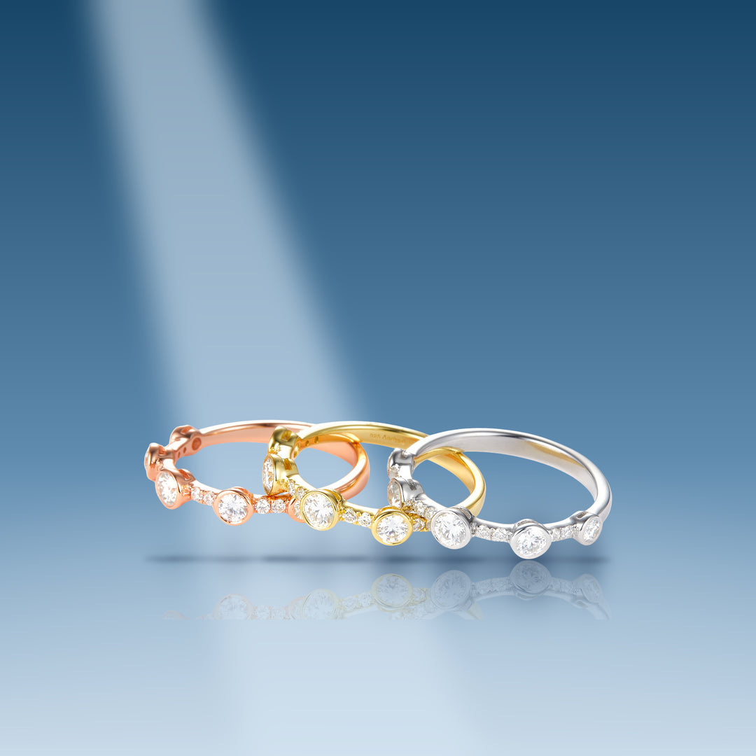 1.65 Ct. Moissanite Sterling Silver Tricolor Multi-Row Ring on blue