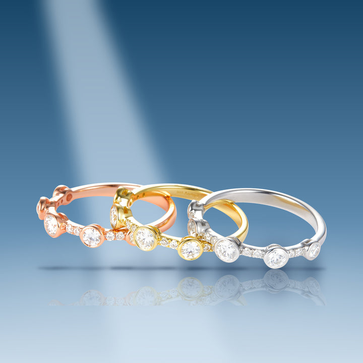 Tricolor sterling silver moissanite multi-row ring