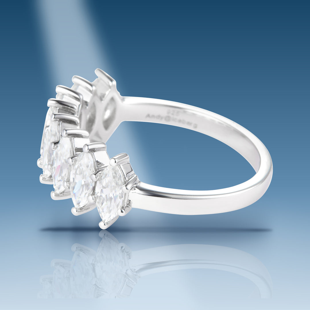 Sterling silver moissanite marquise cut stones ring
