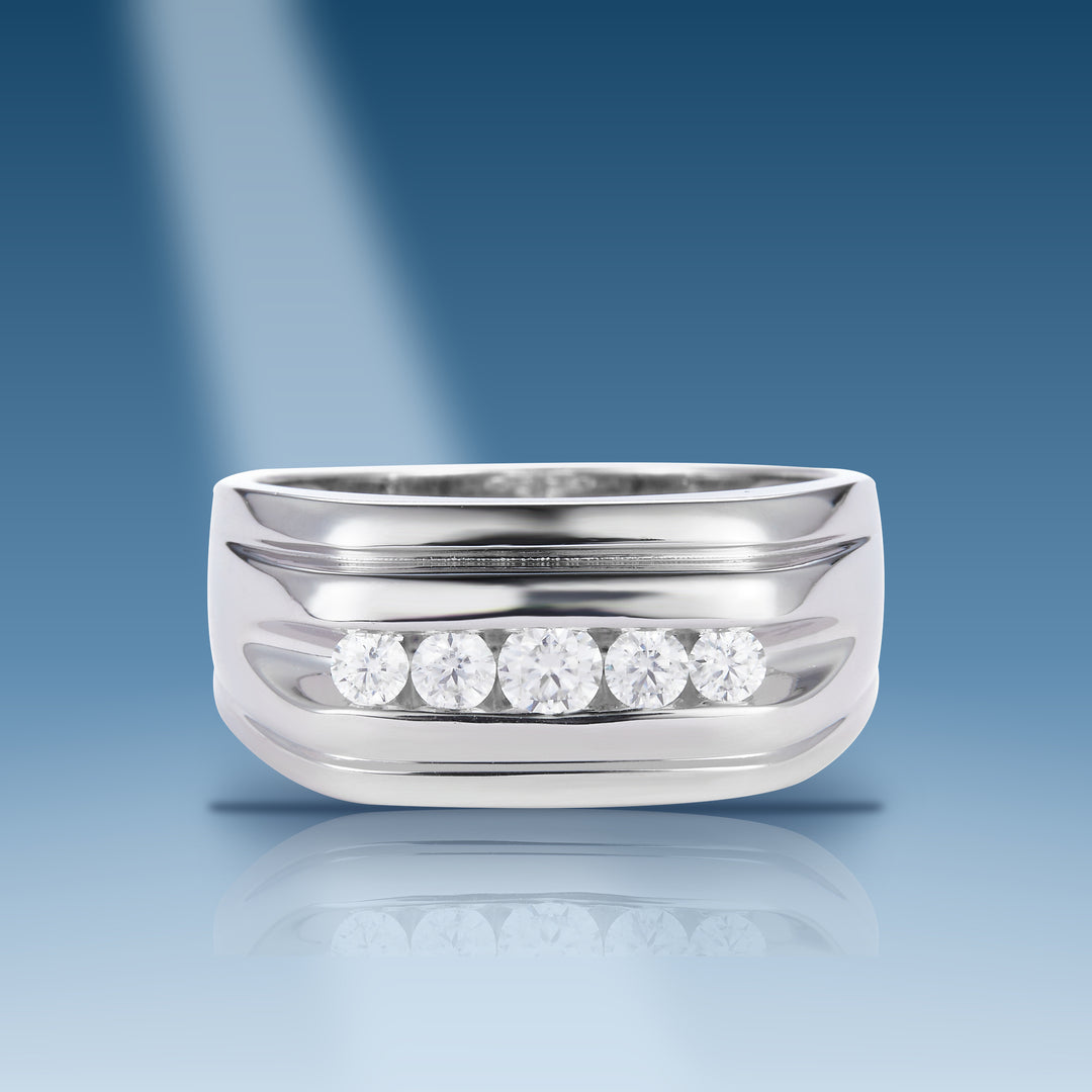 Sterling silver moissanite men's channel set ring