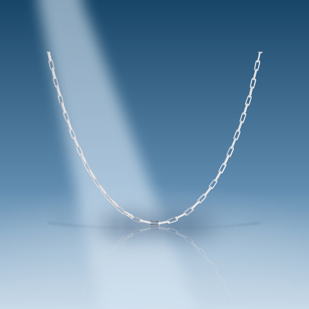 Sterling silver moissanite paper clip link chain