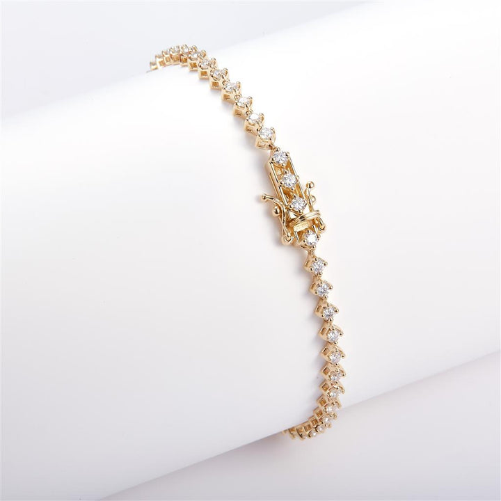 1.66 Ct. Moissanite 14 Kt Gold (Yellow). Tennis Diamond Shape-Style Bracelet. (Women). 7 in Long. 3 mm Wide