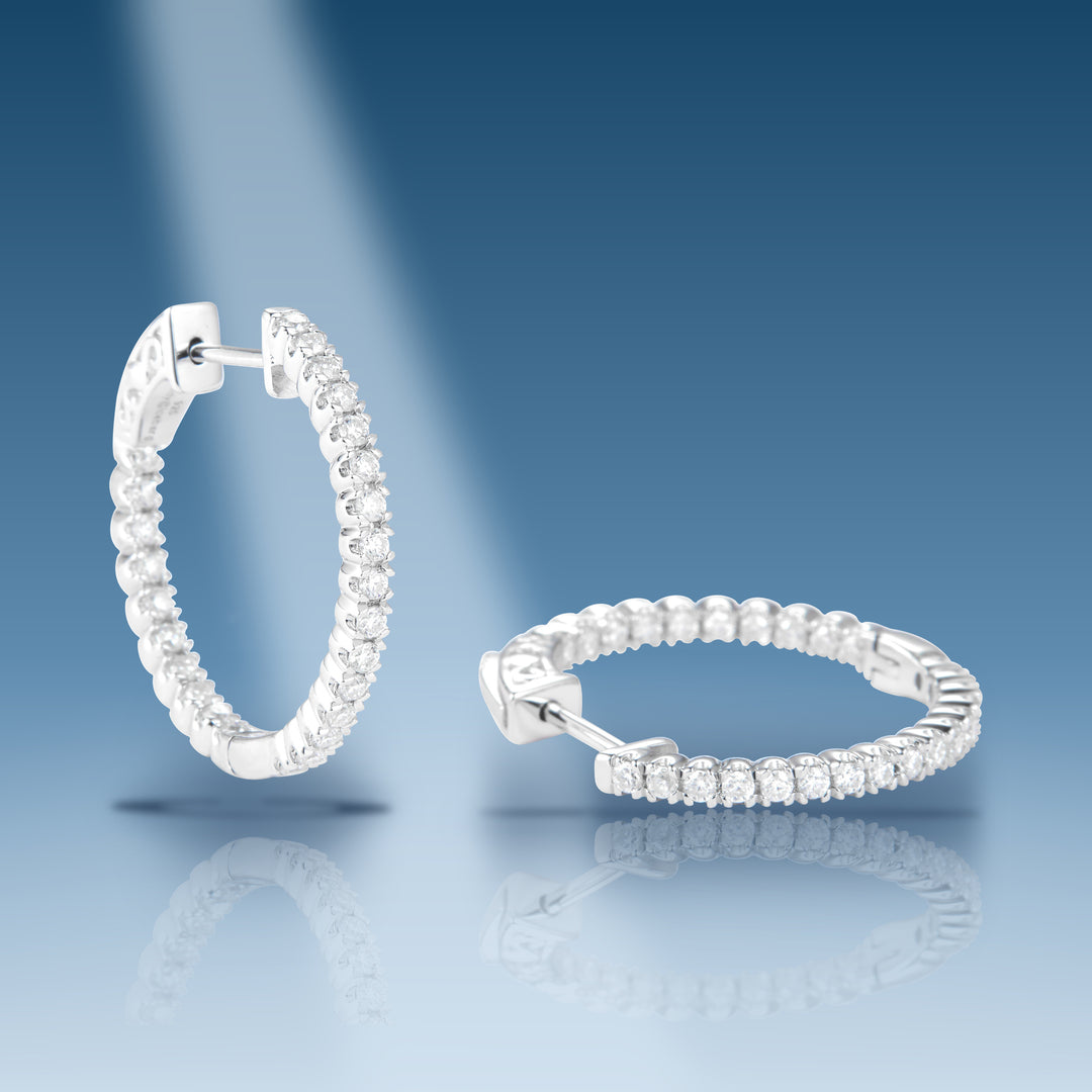 Sterling silver moissanite hinged hoop with snap fastening earrings